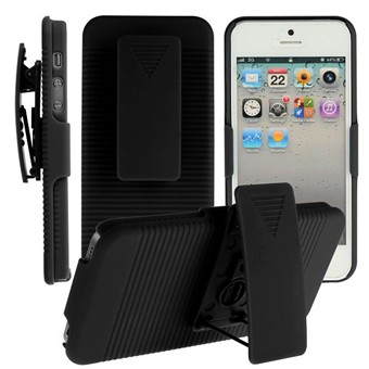 IPhone 5 / iPhone 5S / iPhone SE 2013 fulldeksel med belteklips (svart)
