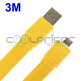 Flat 3 meter mikro-USB-kabel (gul)
