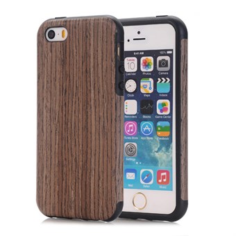 Premium tre-look deksel i silikon iPhone 5 / iPhone 5S / iPhone SE 2013 brun