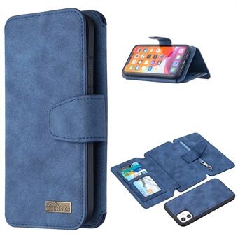 BF07 Avtakbart Matte Leather Zippered Pocket Wallet Phone Cover for iPhone 11 - Blue