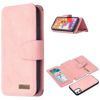 BF07 Avtakbart Matte Leather Zippered Pocket Wallet Phone Cover for iPhone 11 - Pink