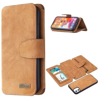 BF07 Avtakbart matt lær lommebok med glidelåslomme telefondeksel til iPhone 11 - Brun