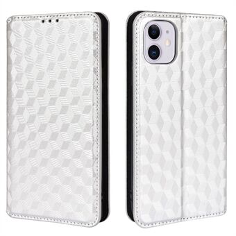 3D Rhombus Imprinting Leather Cover Autoabsorbert Mobiltelefon Full-Protection Stand Shell Case for iPhone 11 6.1 tommers