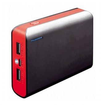 Powerbank 6000mAh Dual USB w / Lampe - Rød