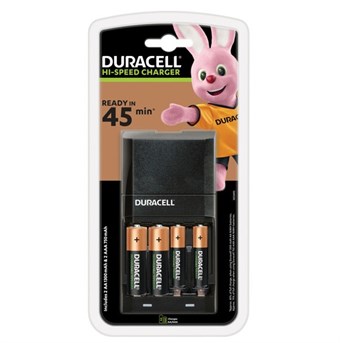 Duracell Hi-Speed hurtiglader - inkl. 2x AA og 2x AAA batterier - Klar på 45 min