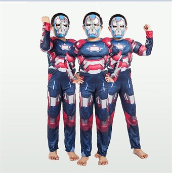Iron Man Blue Costume - Children - Inkl. Drakt + Maske - Large - 130-140 cm