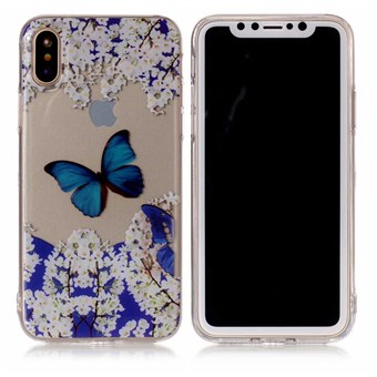 Fin designdeksel i myk TPU-plast til iPhone X / iPhone Xs - Blå Butterfly