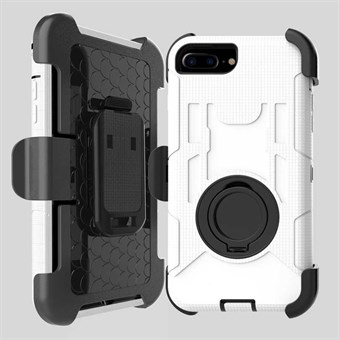 Solid Hardcase med belteklips for iPhone 7 Plus / iPhone 8 Plus - Hvit