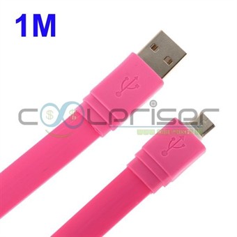 Flat 1 meter mikro-USB-kabel (magenta)