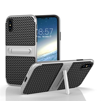Fancy Slim Cover i TPU Plastic og Carbon til iPhone X / iPhone Xs - Sølv