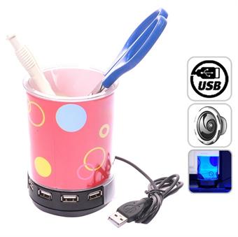 4-ports USB-hub Penneholder med LED-lys og høyttaler