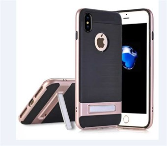 High Fashion Stand Cover i TPU til iPhone X / iPhone Xs - Pink Gold
