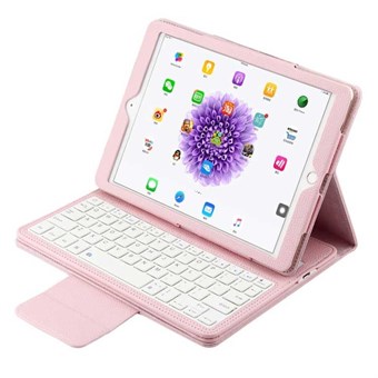 PU Lærveske Med Bluetooth Tastatur og Plast Deksel til iPad - Rosa