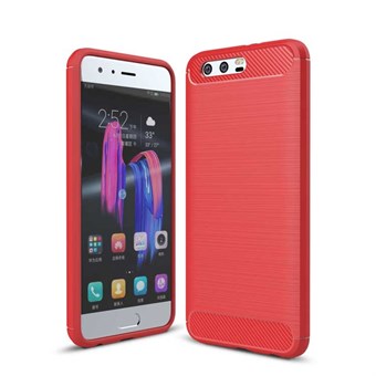 Fame børstet deksel i myk TPU og karbonfiber til Huawei Honor 9 - rød