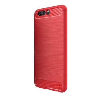 Fancy børstet deksel i myk TPU og karbonfiber for Huawei P10 (rød)