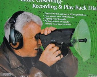 Spionsett m/kikkert, hodesett og satellittmottaker