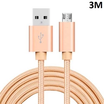 Kvalitet Nylon Micro USB Kabel Gull - 3 meter