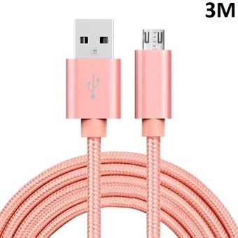 Kvalitet Nylon Micro USB-kabel Rose Gull - 3 meter