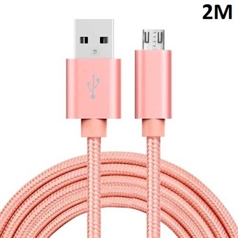Kvalitet Nylon Micro USB Kabel Rose Gull - 2 meter