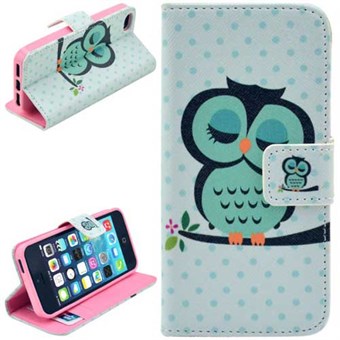 Stand Card Lommebokveske iPhone 5 / iPhone 5S / iPhone SE 2013 - Owl Veggie