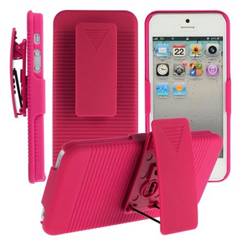 IPhone 5 / iPhone 5S / iPhone SE 2013 fulldeksel med belteklips (Magenta)