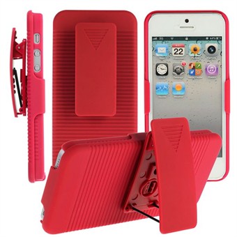IPhone 5 / iPhone 5S / iPhone SE 2013 fulldeksel med belteklips (rød)