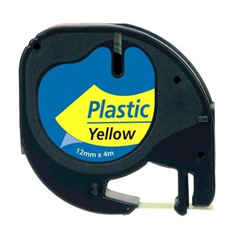 Dymo LetraTag-etikett svart tekst på gul tape (91202) 12 mm × 4M (S0721620)