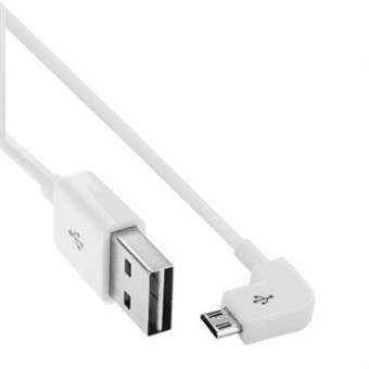 Elbow Micro USB til USB 2.0 Kabel 2 Meter - Hvit