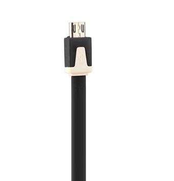 Flat 2 meter USB mikrosynkroniserings- og ladekabel (svart) 
