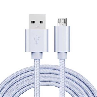 Kvalitet Nylon Micro USB Kabel Sølv - 3 Meter
