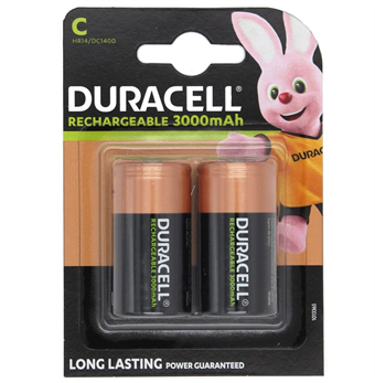 Duracell 3000mAh Oppladbare C-batterier - 2 stk