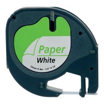 Dymo LetraTag-etikett svart tekst på hvit tape (91200) 12 mm × 4M (S0721510)