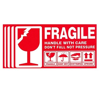 Fragile Handle With Care" Forsendelsesetikett - 5 x 9 cm x 500 Etiketter - 1 stk