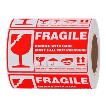 Fragile Handle With Care" Forsendelsesetikett - 7 x 14 cm x 300 Etiketter - 1 stk