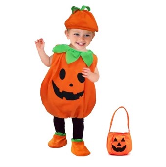 Halloweenkostyme for barn - Gresskar-tema - Inkludert hatt og veske - 110 cm