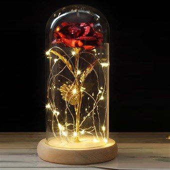 24 karat gullbelagt rose med LED-lys - dekorativ blomst