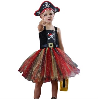 Halloweenkostyme for jenter - Pirat & Anime-tema - Inkludert hatt og veske - Størrelse 90 cm - Liten
