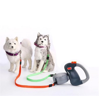 Hundebånd med dobbelt håndtak - fleksibelt hundebånd for 2 hunder