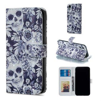 Fint Card Wallet-deksel iPhone XR - Skull & Flower