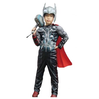 Thor Costume - Children - Incl. Mask + Suit + Hood - Large - 130-140 cm