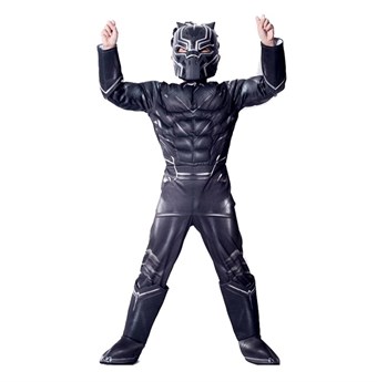 Black Panther Kostyme Børn - Inkl. Maske + Dress - Medium - 120-130 cm