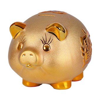 Piggy Bank - Gylden sparegris med kinesiske ornamenter - BEGRENSET MODELL