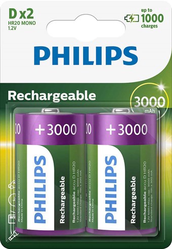 Philips Batteri D - 2 stk