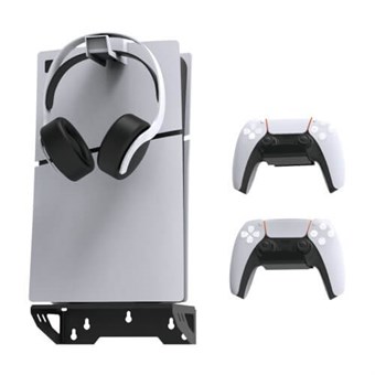 Veggmonteringsholder for Sony PS5 / Slim Konsollbrakettsett med Kontrollerkrok, Headsetkrok