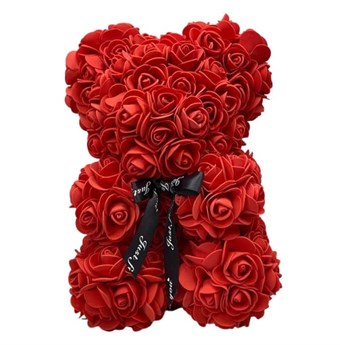 Bjørn - Rose med Hjerte - 40 cm - Laget av Kunstige Blomster - Perfekt Gave til Valentine