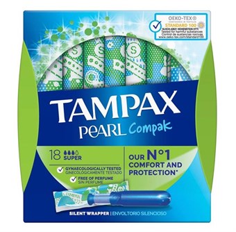 Tampax Pearl Compak Super Tampons - 18 stk.