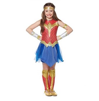 Wonder Woman Costume - Barn - Inkl. Arm- og Bendeler + Dress - Large - 125-135 cm