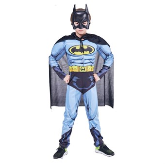 Batman Blue Costume - Kids - inkl. Mva. Mask + Suit + Hood - Small - 110-120 cm