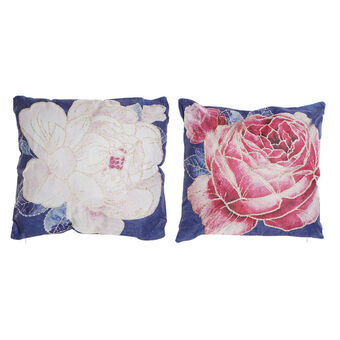 Pute DKD Home Decor Blå Rosa Polyester Blomster (2 pcs) (45 x 10 x 45 cm)