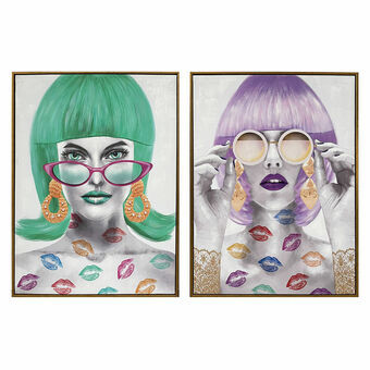Maleri DKD Home Decor 60 x 3,5 x 80 cm Fashion Girls (2 enheter)